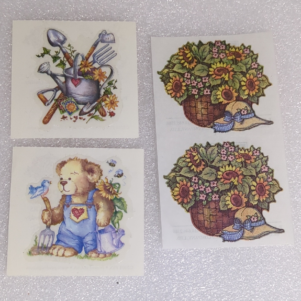 💚4/$10💚Vintage Garden Themed Stickers with Bear and Flowers